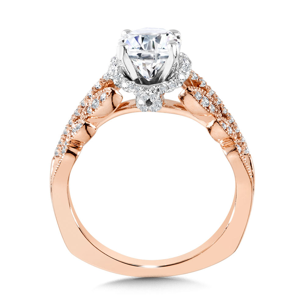 Floral-Inspired, Milgrain-Beaded, Hidden Accents Diamond Engagement Ring — R2240PW