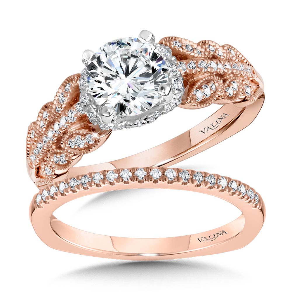 Floral-Inspired, Milgrain-Beaded, Hidden Accents Diamond Engagement Ring — R2240PW