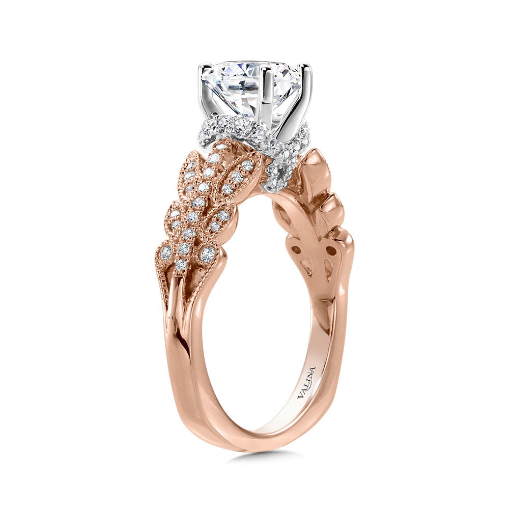 Floral-Inspired, Milgrain-Beaded, Hidden Accents Diamond Engagement Ring — R2240PW