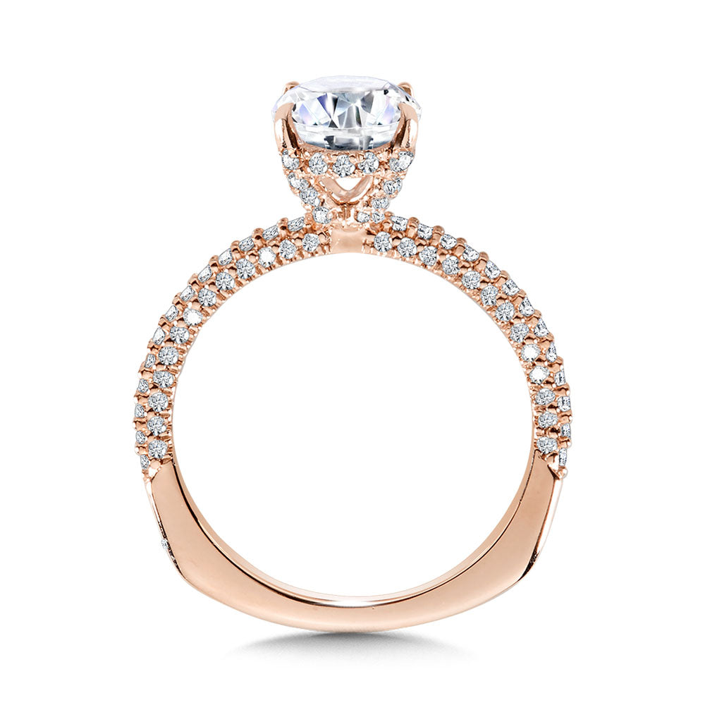 Oval-Cut, Three-Row Pave-Illusion & Hidden Halo Diamond Engagement Ring — R2241P