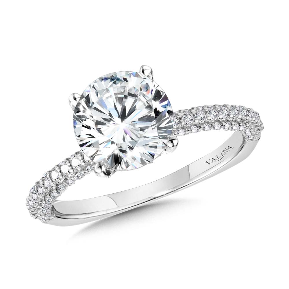 Three-Row Pave-Illusion & Hidden Halo Diamond Engagement Ring — R2244W