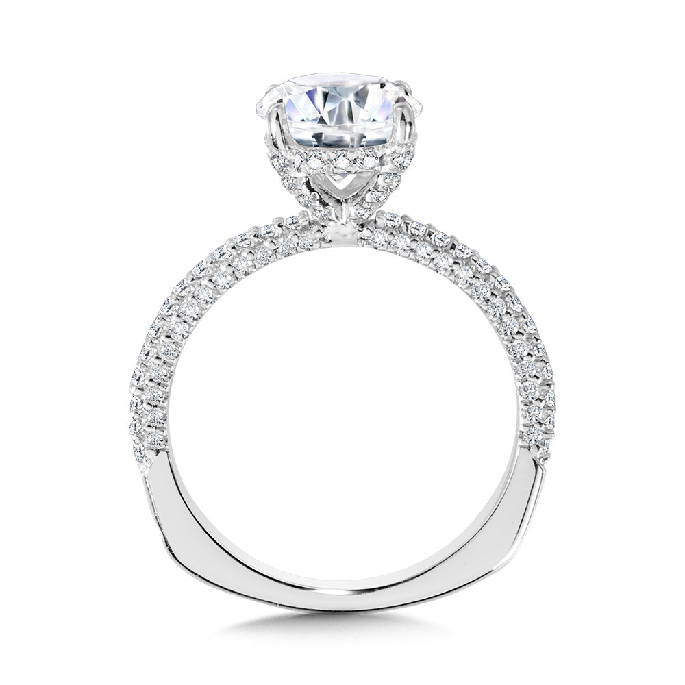 Three-Row Pave-Illusion & Hidden Halo Diamond Engagement Ring — R2244W