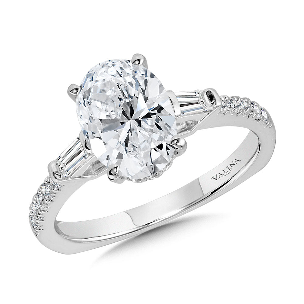 Oval-Cut Baguette Accented & Hidden Halo Diamond Engagement Ring — R2245W