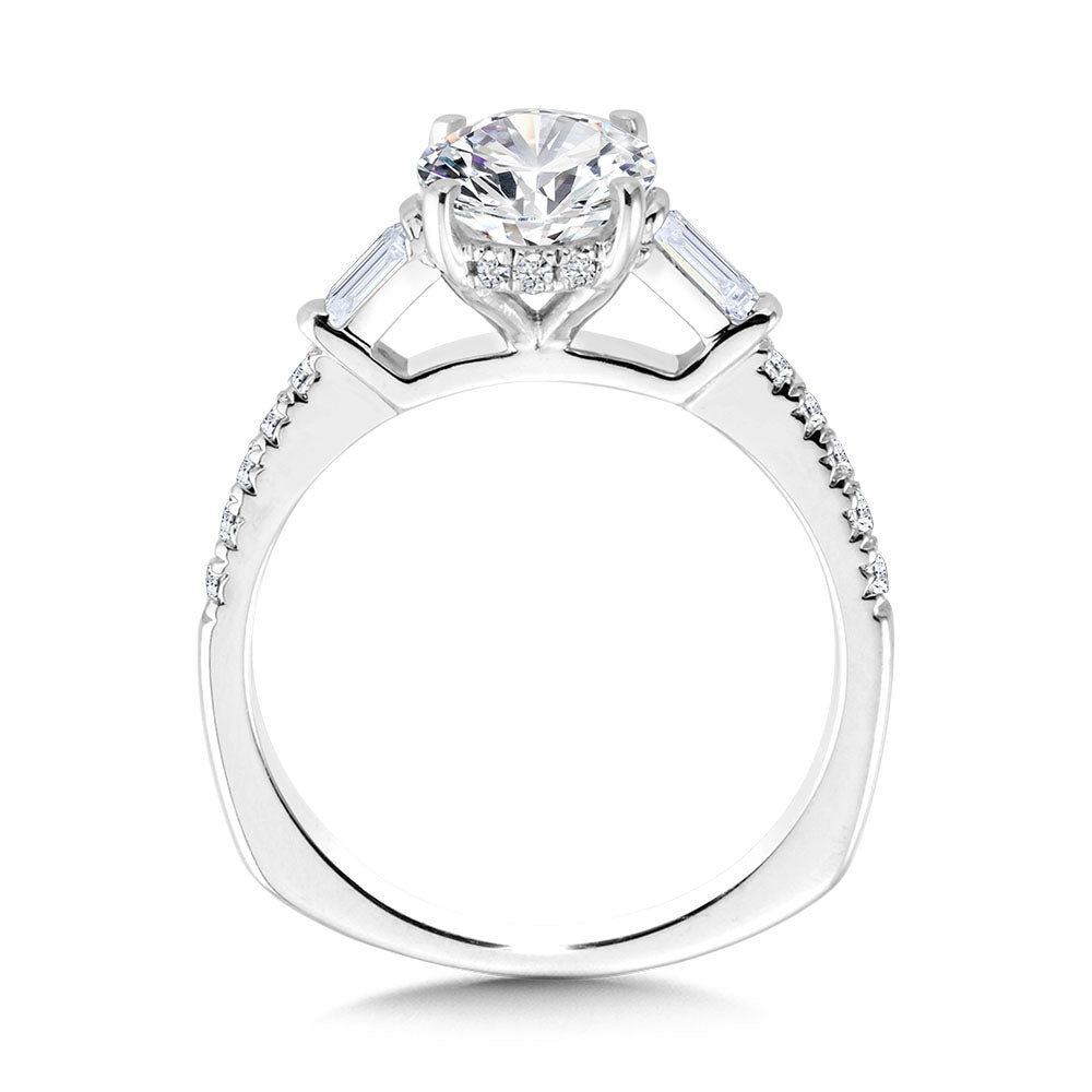 Oval-Cut Baguette Accented & Hidden Halo Diamond Engagement Ring — R2245W