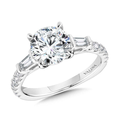 Baguette Accented & Hidden Halo Diamond Engagement Ring — R2246W