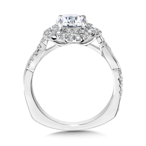 Crisscross Shank & Spiral Halo Diamond Engagement Ring — R2248W