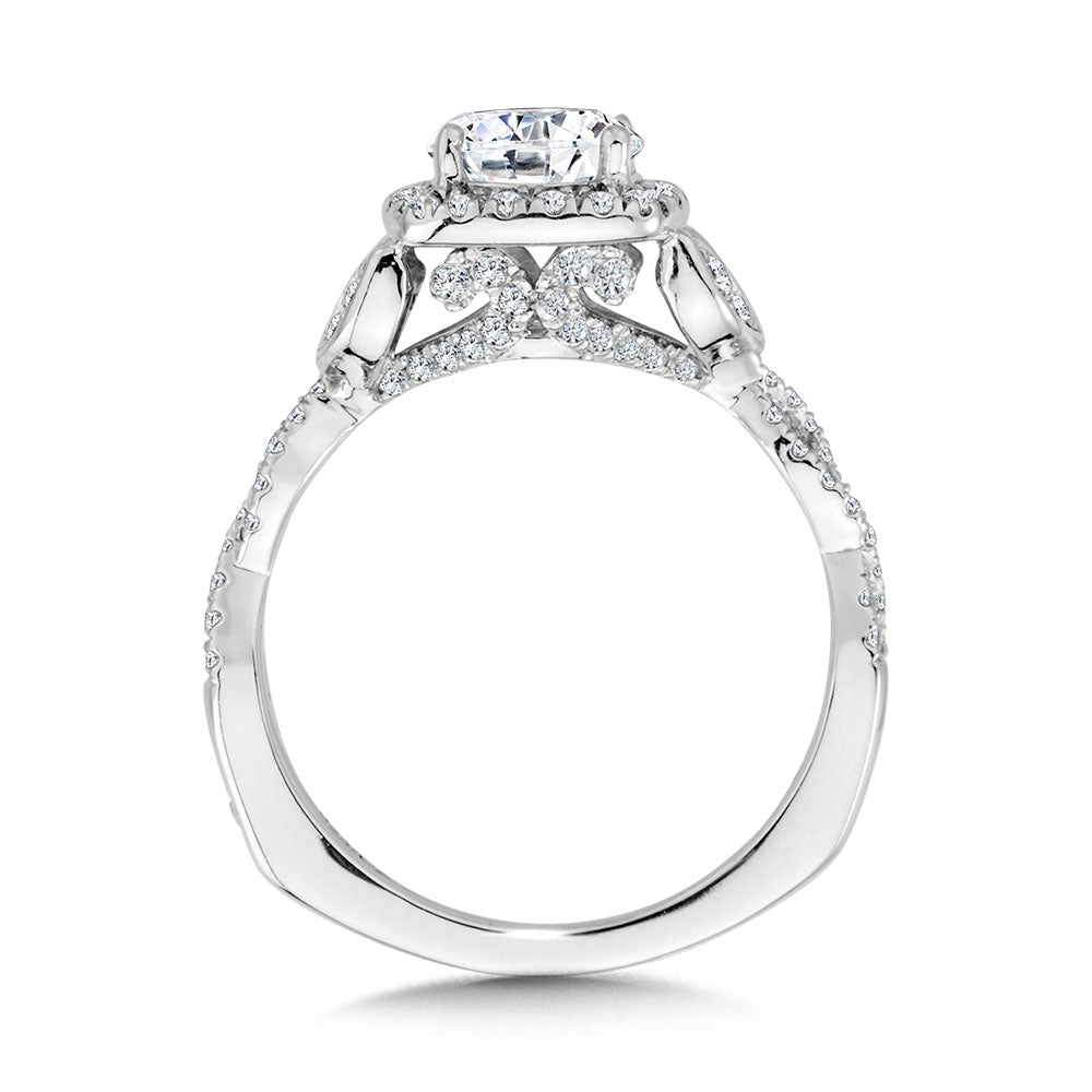 Floral-Inspired Cushion-Shaped Halo & Criss Cross Diamond Engagement Ring — R2249W