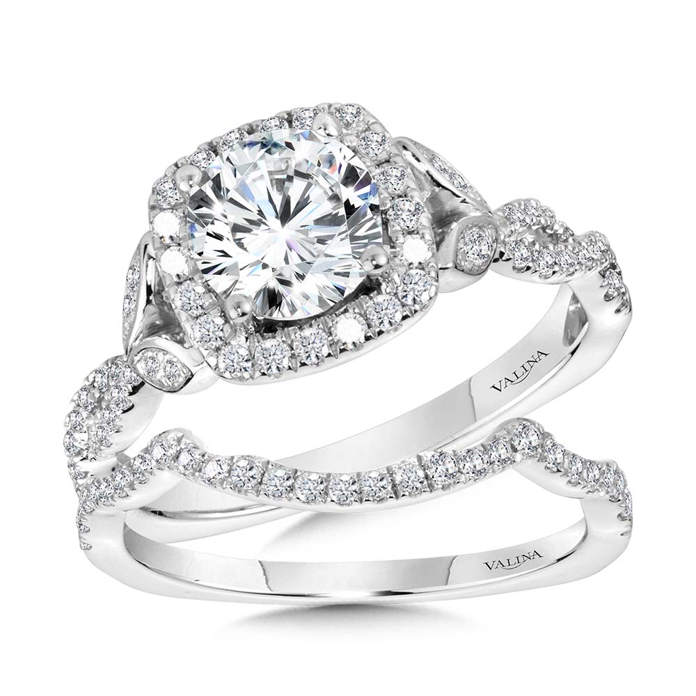 Floral-Inspired Cushion-Shaped Halo & Criss Cross Diamond Engagement Ring — R2249W