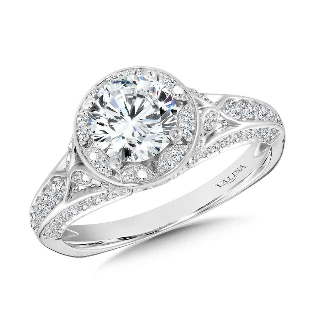 Tapered Architectural Diamond Halo Engagement Ring — R2250W