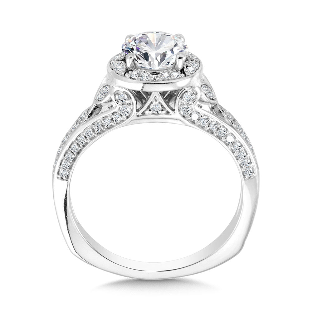 Tapered Architectural Diamond Halo Engagement Ring — R2250W