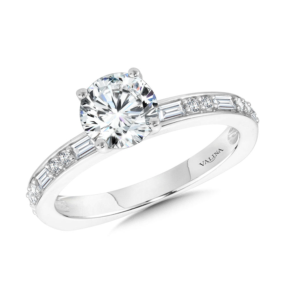 Baguette-Accented Hidden Halo Diamond Engagement Ring — R2251W