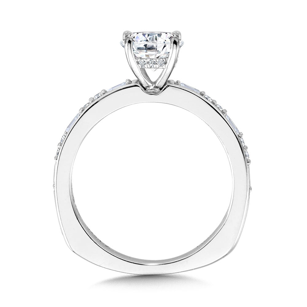 Baguette-Accented Hidden Halo Diamond Engagement Ring — R2251W