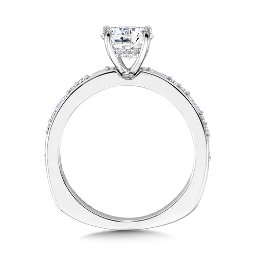 Baguette-Accented Hidden Halo Diamond Engagement Ring — R2251W