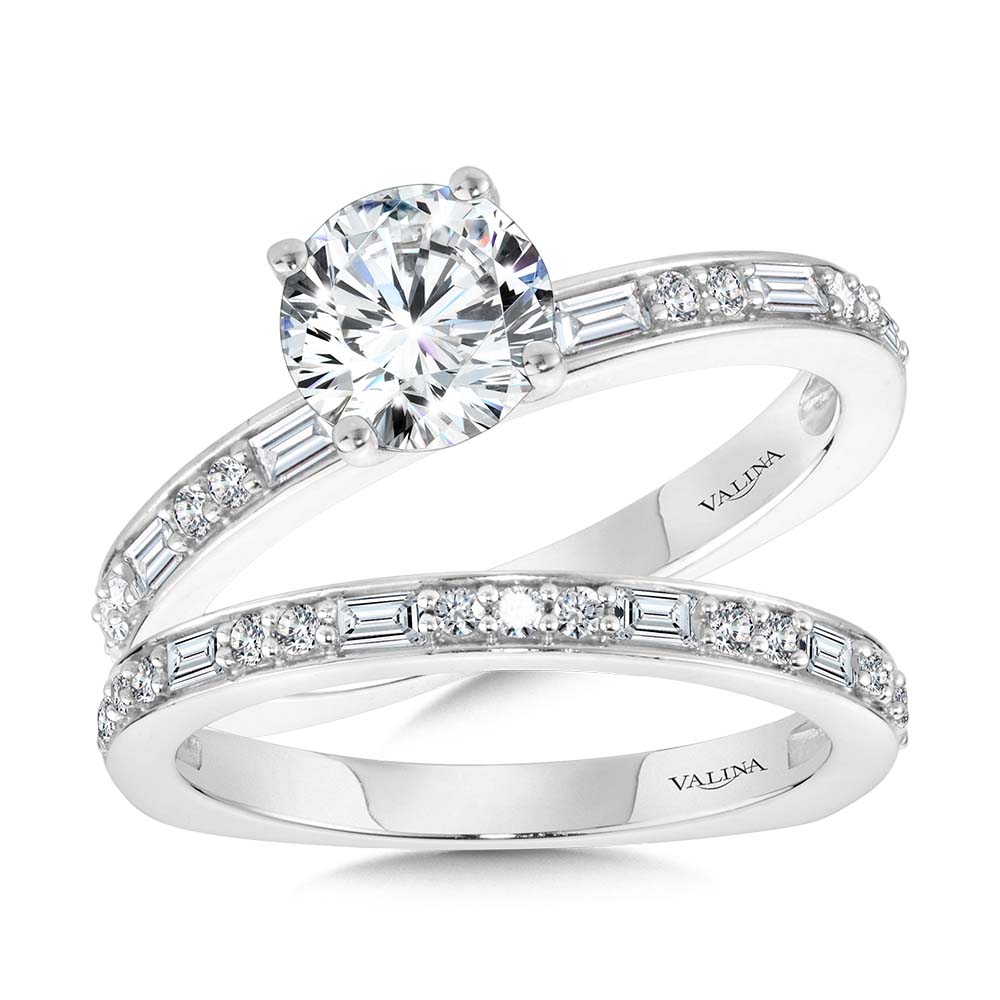 Baguette-Accented Hidden Halo Diamond Engagement Ring — R2251W