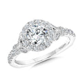 Tapered & Milgrain-Beaded Round Diamond Halo Engagement Ring — R2252W
