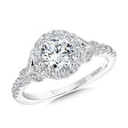 Tapered & Milgrain-Beaded Round Diamond Halo Engagement Ring — R2252W