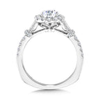 Tapered & Milgrain-Beaded Round Diamond Halo Engagement Ring — R2252W