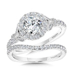 Tapered & Milgrain-Beaded Round Diamond Halo Engagement Ring — R2252W