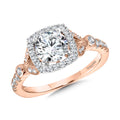 Tapered & Milgrain-Beaded Cushion-Shaped Diamond Halo Engagement Ring — R2253PW