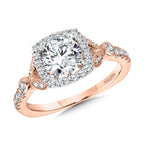 Tapered & Milgrain-Beaded Cushion-Shaped Diamond Halo Engagement Ring — R2253PW