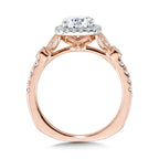 Tapered & Milgrain-Beaded Cushion-Shaped Diamond Halo Engagement Ring — R2253PW