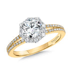 Split Shank & Blooming Halo Diamond Cape Engagement Ring — R2254YW-SR