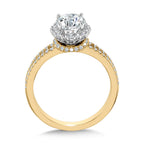 Split Shank & Blooming Halo Diamond Cape Engagement Ring — R2254YW-SR