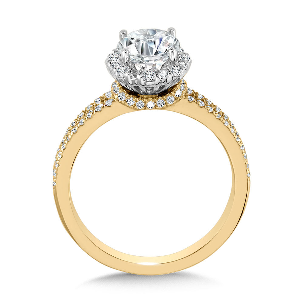 Split Shank & Blooming Halo Diamond Cape Engagement Ring — R2254YW-SR
