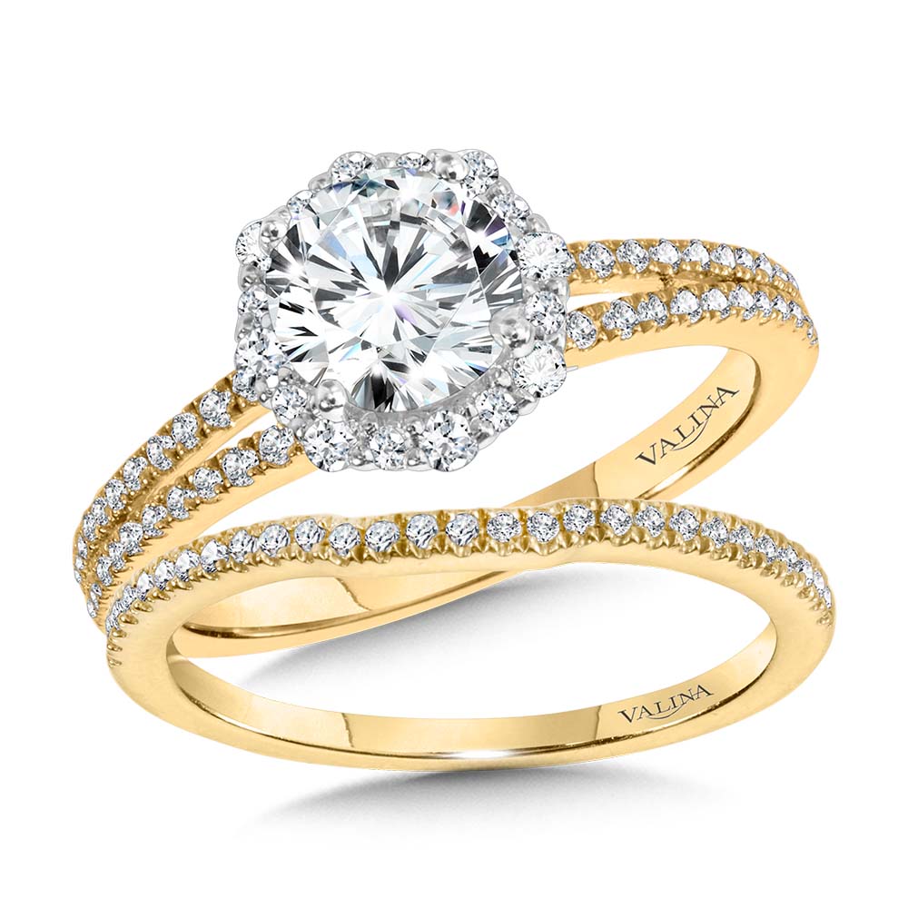 Split Shank & Blooming Halo Diamond Cape Engagement Ring — R2254YW-SR