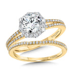 Split Shank & Blooming Halo Diamond Cape Engagement Ring — R2254YW-SR