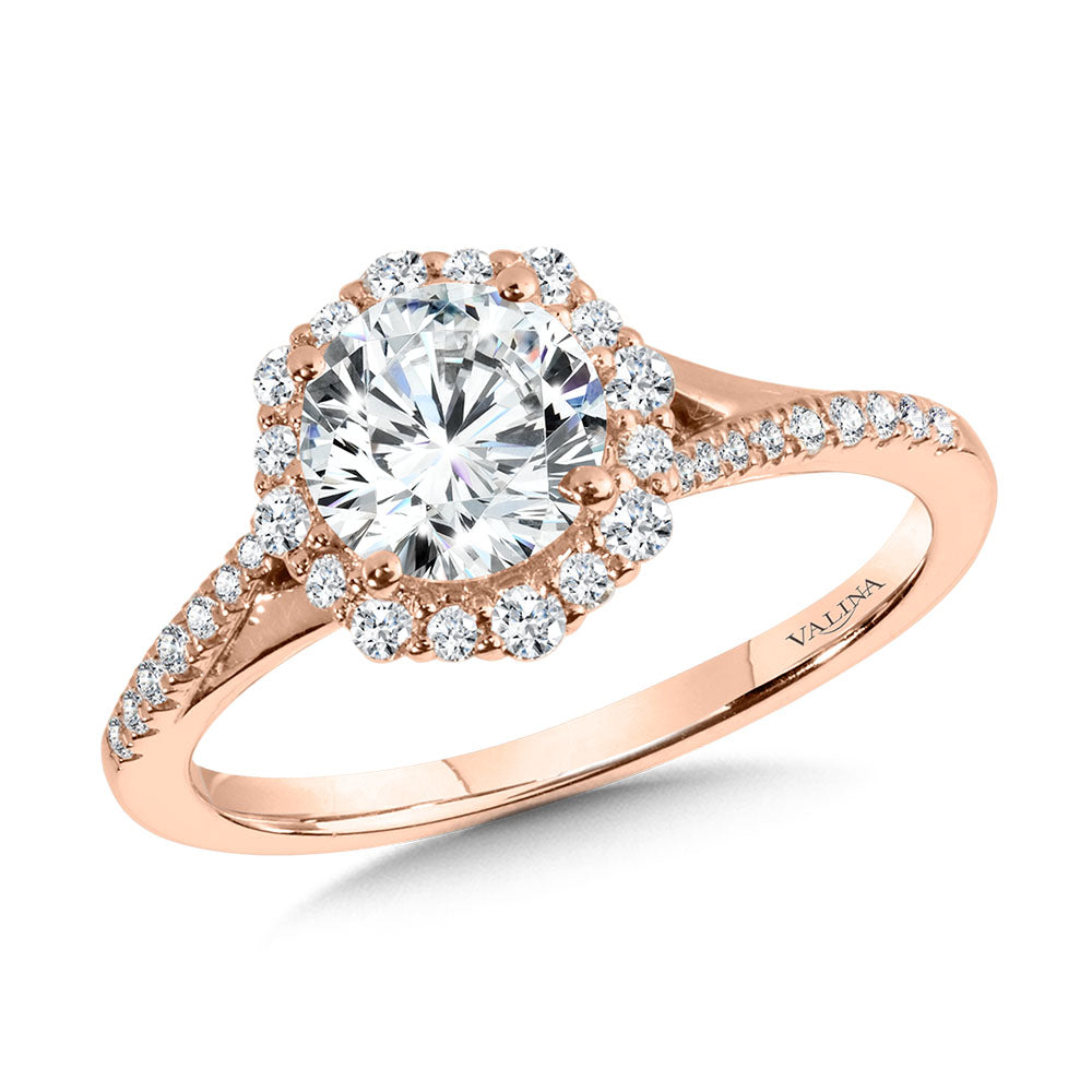 Split Shank Blooming Halo Diamond Engagement Ring — R2255P-SR