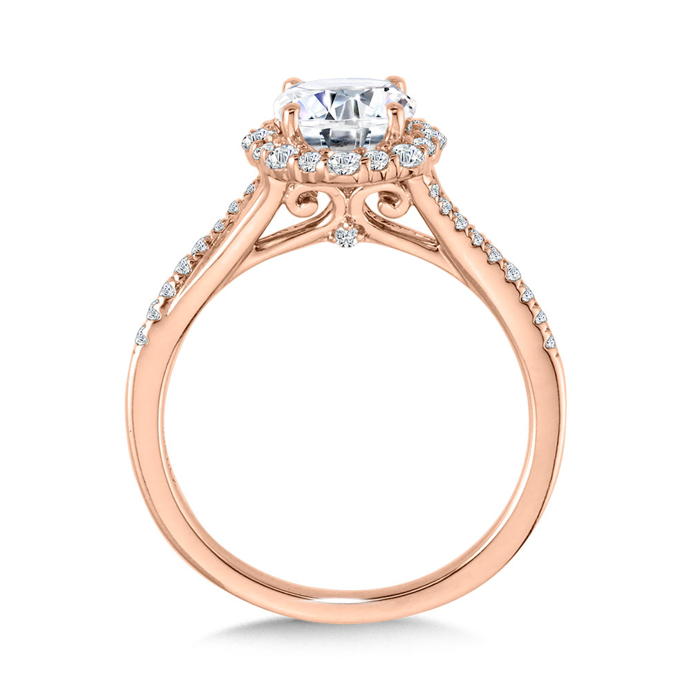 Split Shank Blooming Halo Diamond Engagement Ring — R2255P-SR