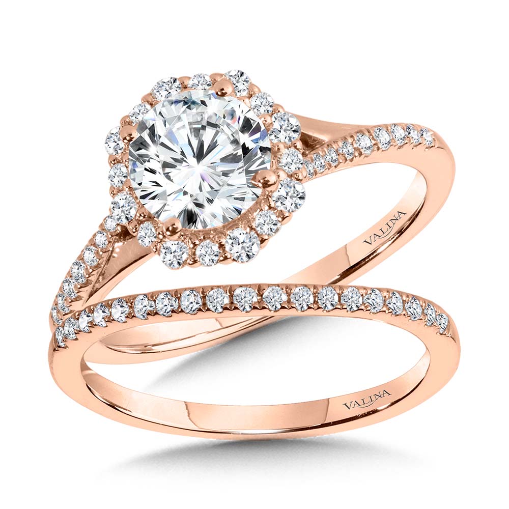 Split Shank Blooming Halo Diamond Engagement Ring — R2255P-SR
