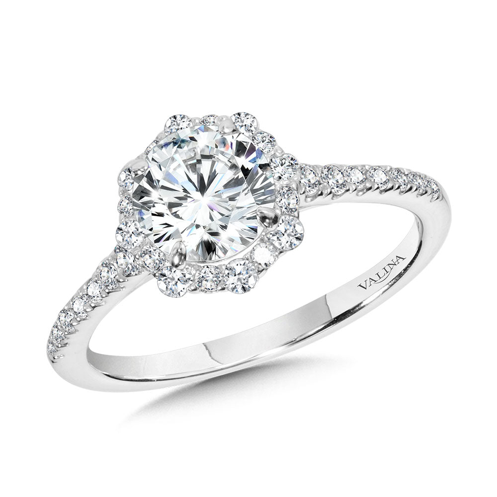 Straight Blooming Halo Diamond Engagement Ring — R2258W-SR