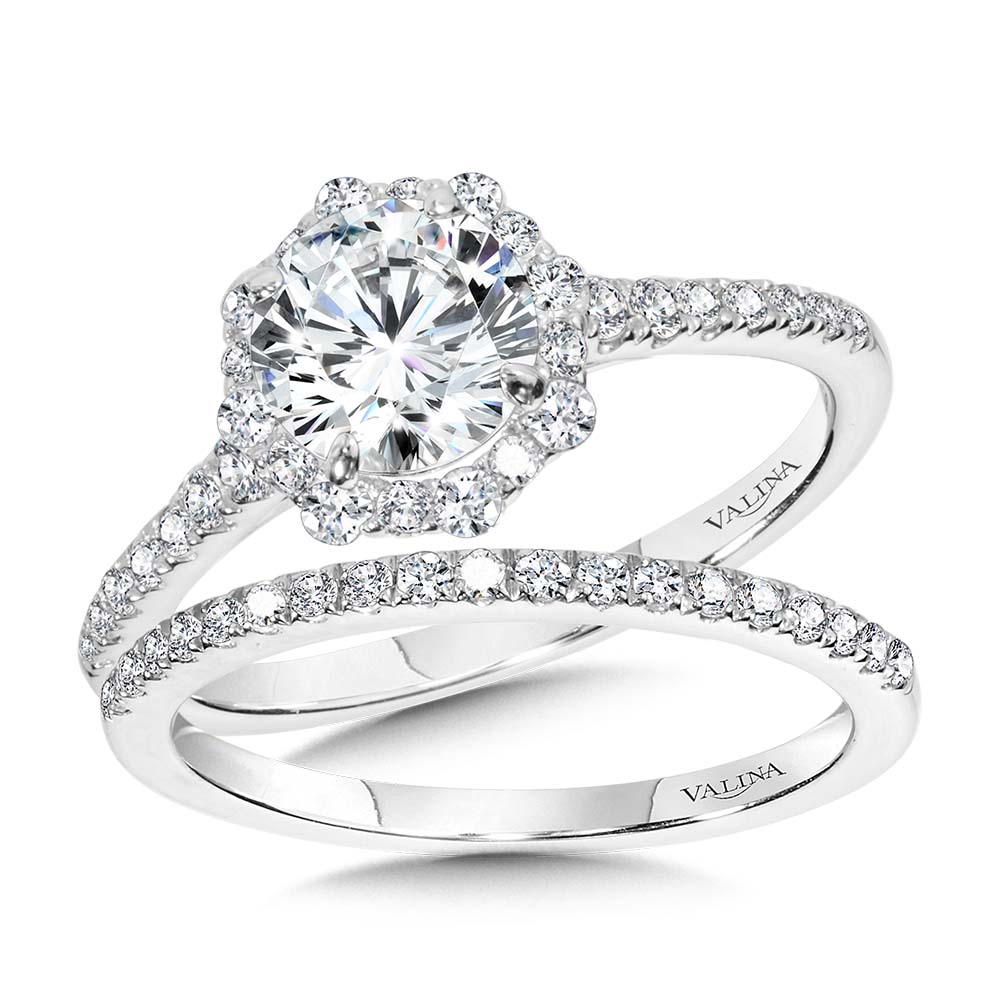 Straight Blooming Halo Diamond Engagement Ring — R2258W-SR
