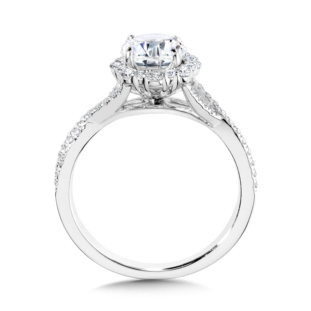 Blooming Halo & Crisscross Diamond Engagement Ring — R2259W-SR