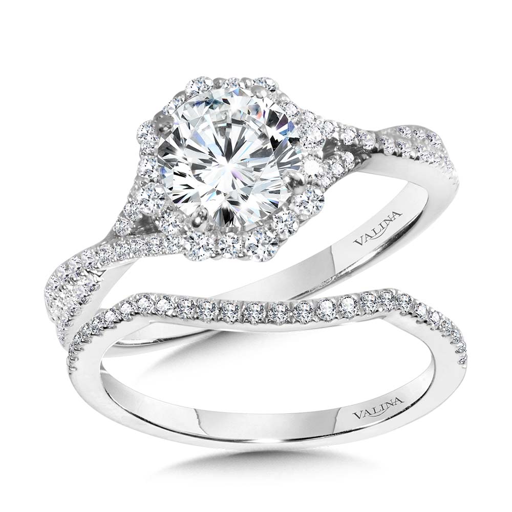 Blooming Halo & Crisscross Diamond Engagement Ring — R2259W-SR