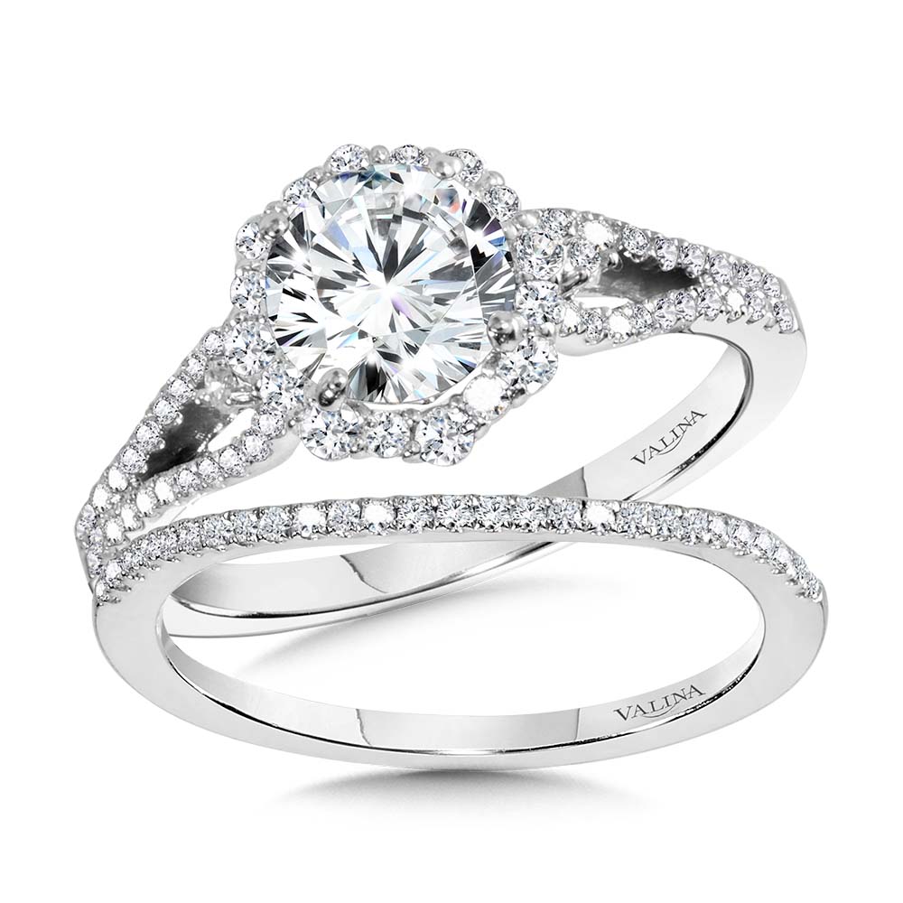 Blooming Halo & Split Shank Diamond Engagement Ring — R2260W-SR