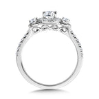 Oval-Cut Three-Stone Diamond Halo Engagement Ring — R2261W-SR