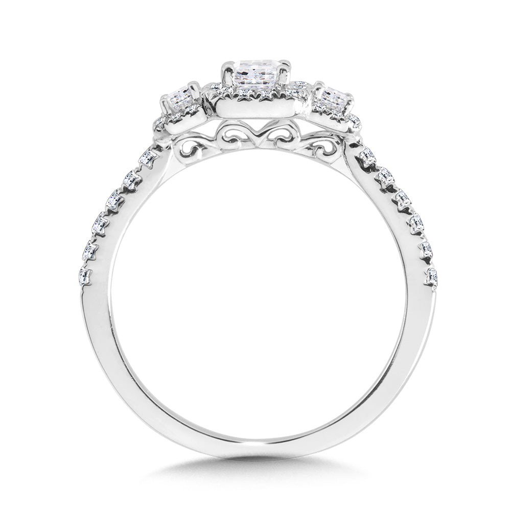 Emerald-Cut Three-Stone Diamond Engagement Ring — R2262W-SR