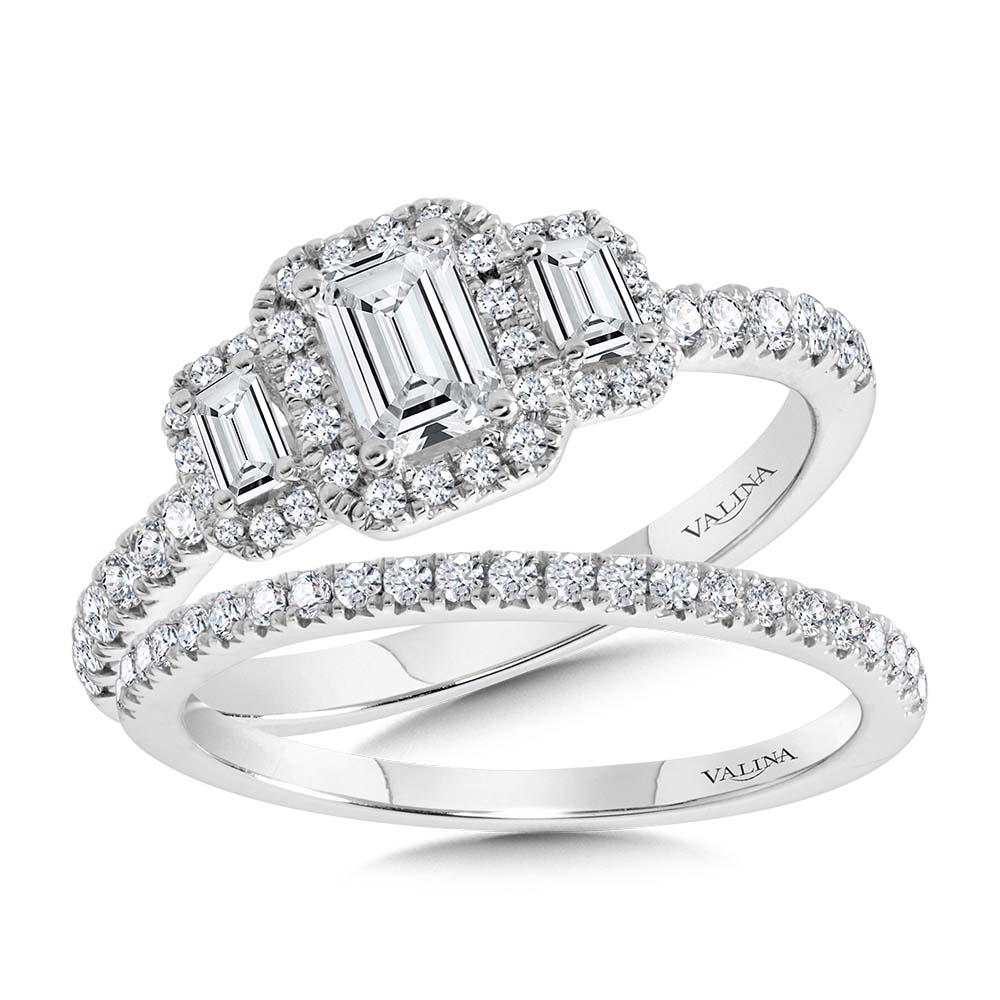 Emerald-Cut Three-Stone Diamond Engagement Ring — R2262W-SR