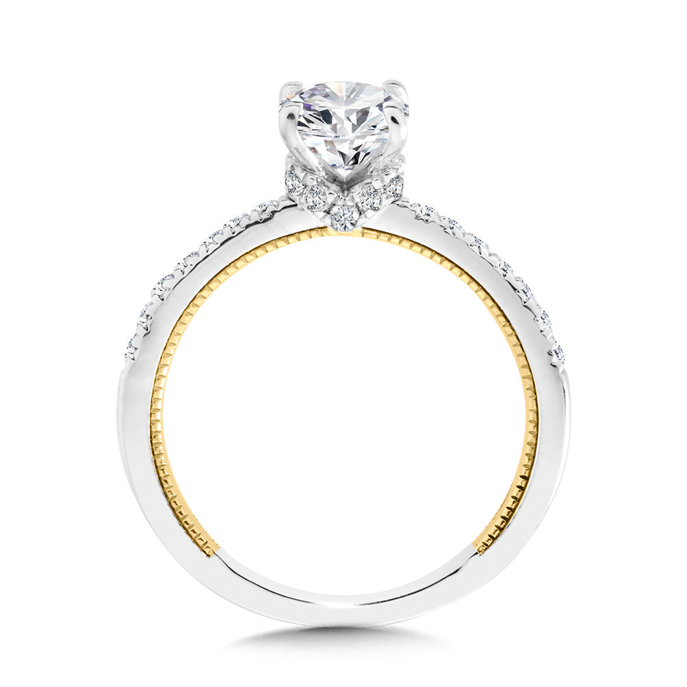Oval-Cut Two-Tone & Milgrain-Beaded Diamond Collar Engagement Ring — R2263WY-SR