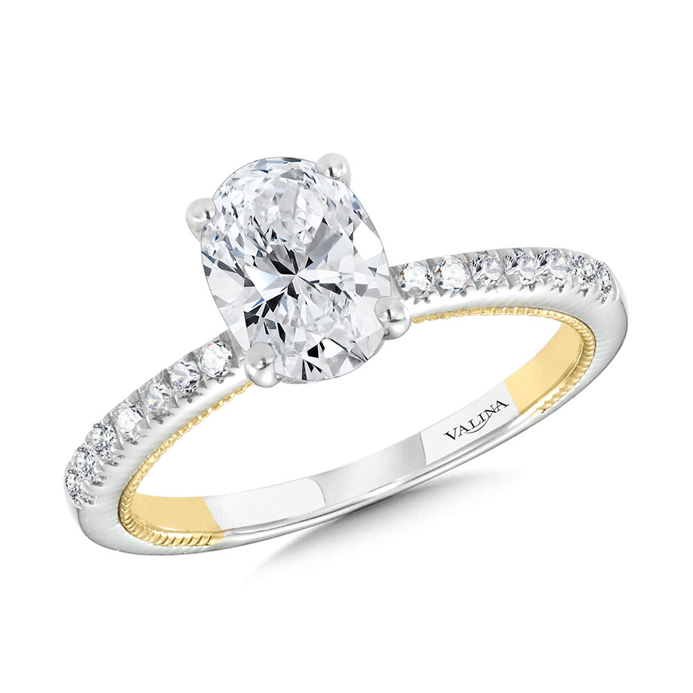 Oval-Cut Two-Tone & Milgrain-Beaded Diamond Collar Engagement Ring — R2263WY-SR