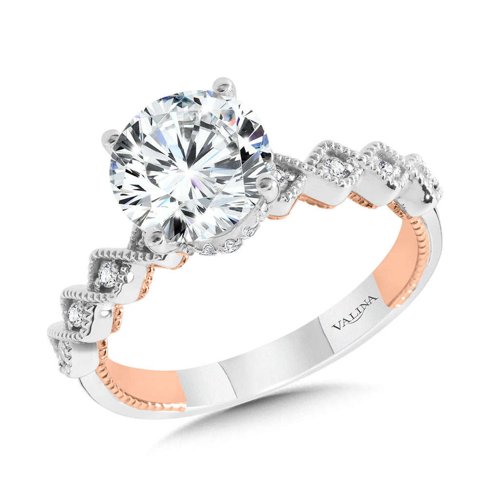 Stackable Two-Tone & Milgrain-Beaded Diamond Collar Engagement Ring — R2264WP-SR