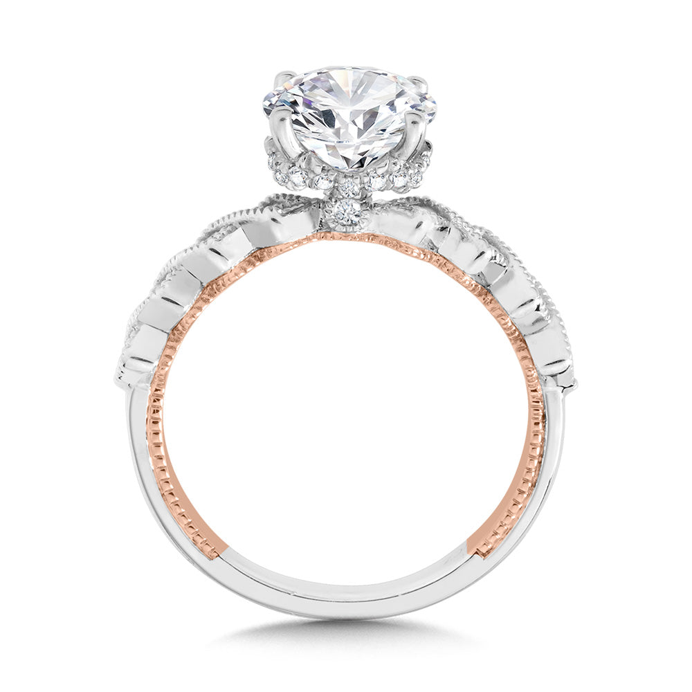 Stackable Two-Tone & Milgrain-Beaded Diamond Collar Engagement Ring — R2264WP-SR