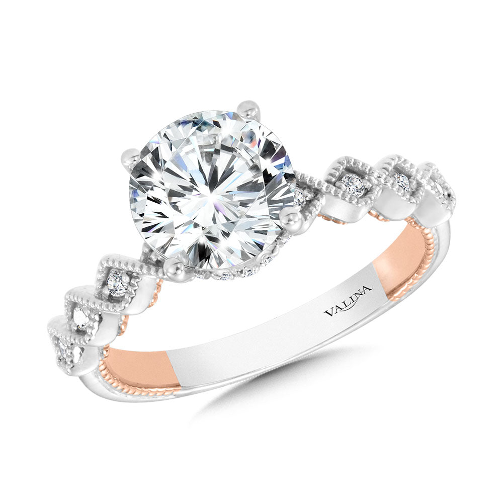 Stackable Two-Tone & Milgrain-Beaded Diamond Collar Engagement Ring — R2264WP-SR