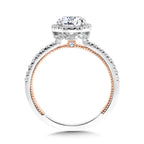 Two-Tone & Milgrain-Beaded Hidden Halo, Diamond Halo Engagement Ring — R2265WP-SR