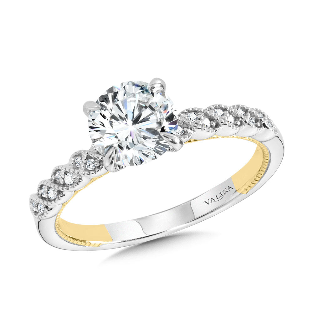 Stackable Two-Tone & Milgrain-Beaded Hidden Accents Diamond Engagement Ring — R2266WY-SR