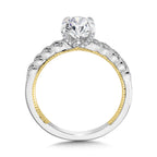 Stackable Two-Tone & Milgrain-Beaded Hidden Accents Diamond Engagement Ring — R2266WY-SR