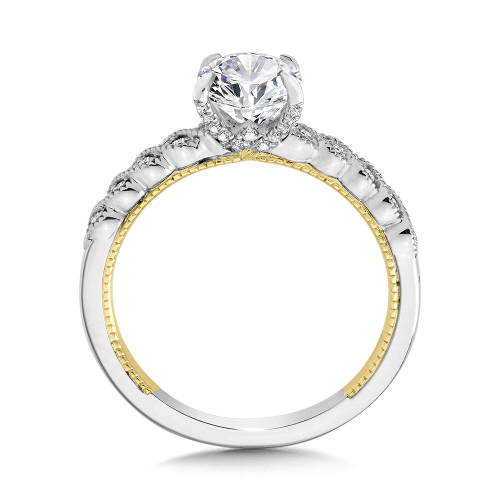 Stackable Two-Tone & Milgrain-Beaded Hidden Accents Diamond Engagement Ring — R2266WY-SR